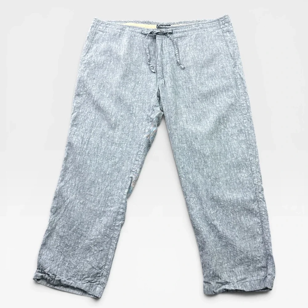 Jos. A. Bank Linen Blend Trousers Mens 40x28 Blue Tailored Fit Drawstring Waist
